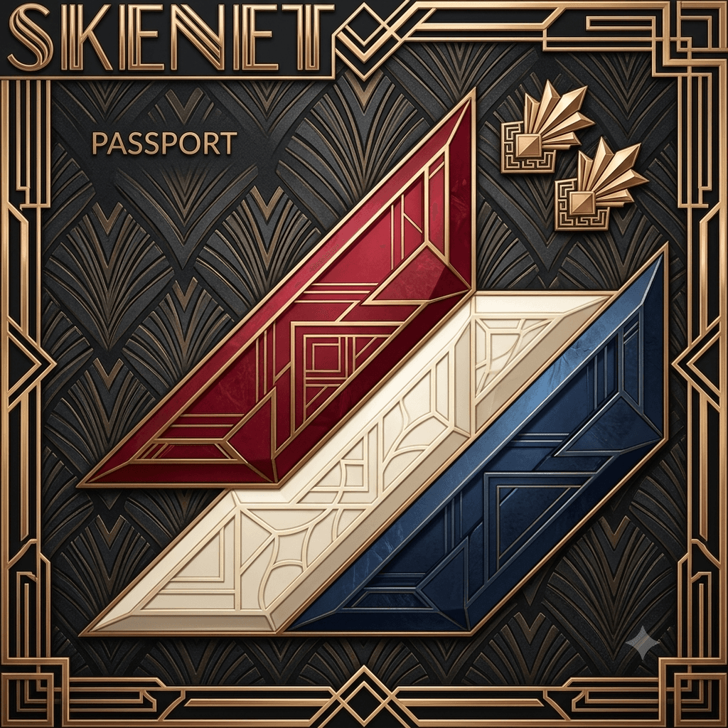 SKENET Passport — Art Deco carnet badge