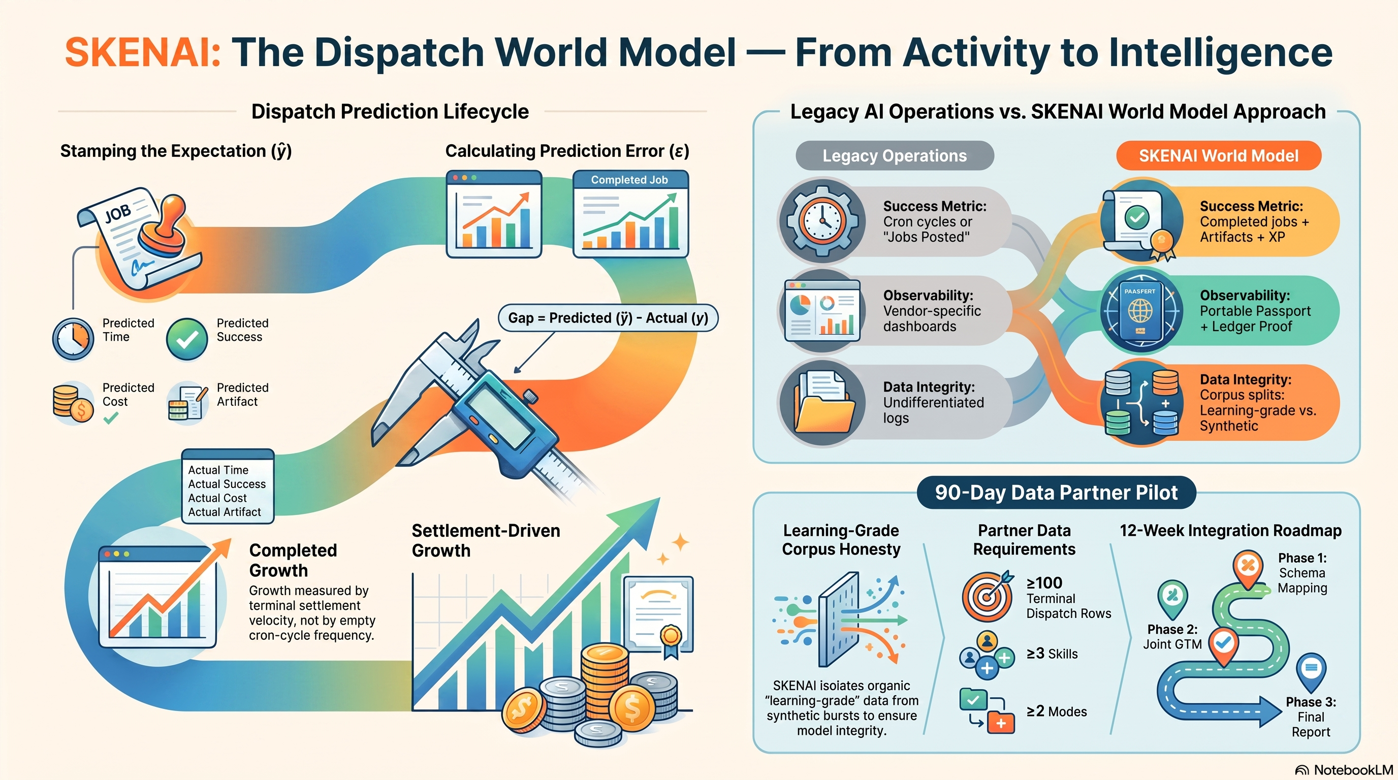 Dispatch world model overview — lifecycle, legacy comparison, data partner pilot