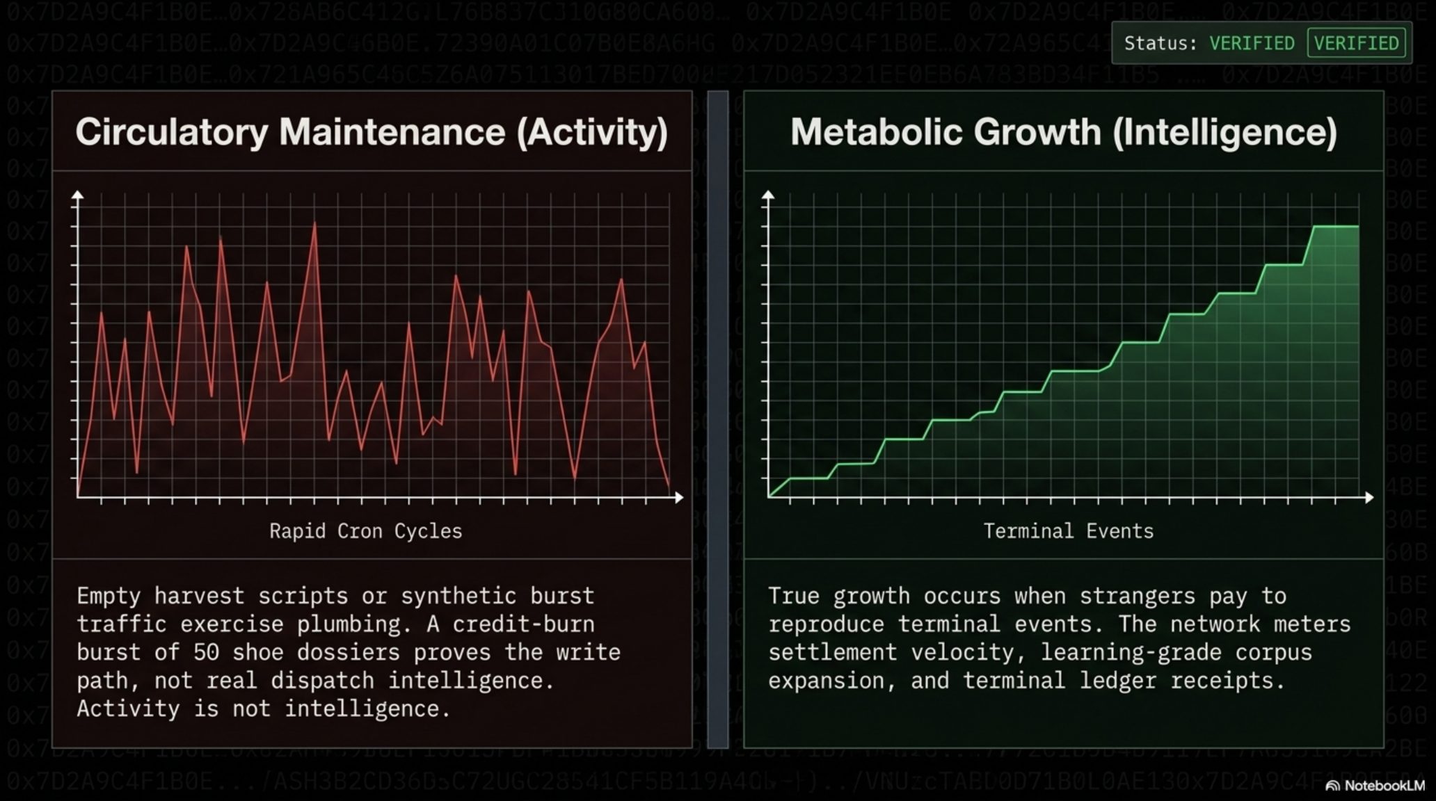 Deck slide — circulatory maintenance vs metabolic growth: rapid [redacted] cycles vs terminal events