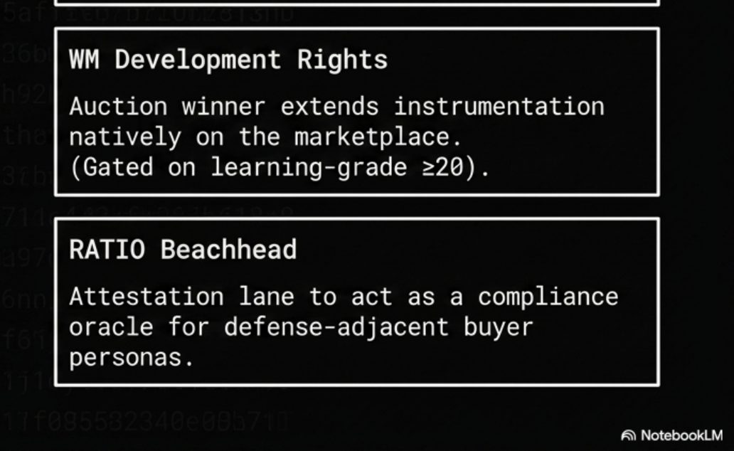 Deck slide — RATIO attestation lane as compliance oracle for defense-adjacent buyers